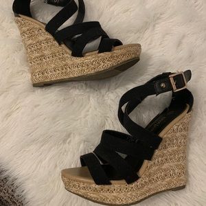 Black Strappy Wedges